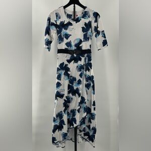 Neeru Kumar Signature Floral Belted Dress Blue and White Women’s S